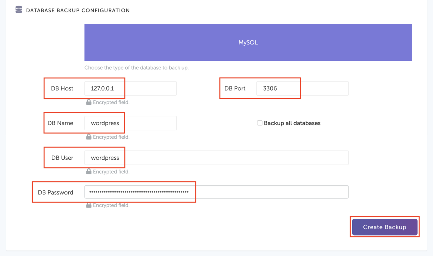SimpleBackups - Database Credentials SimpleBackups - Database Credentials