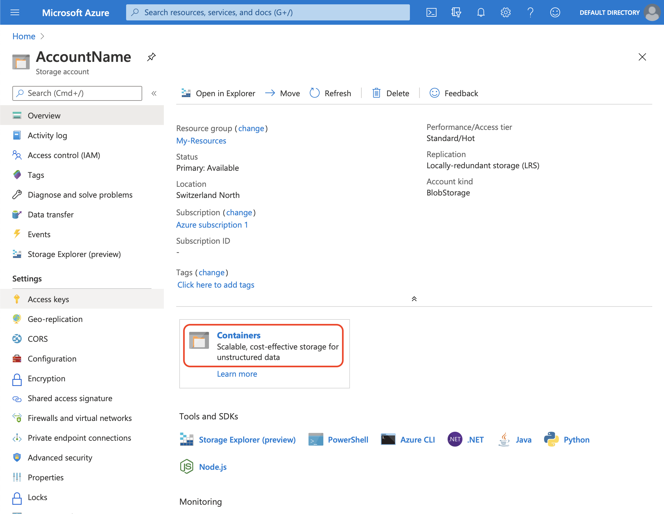Microsoft Azure Create Blob Storage Microsoft Azure Storage Account