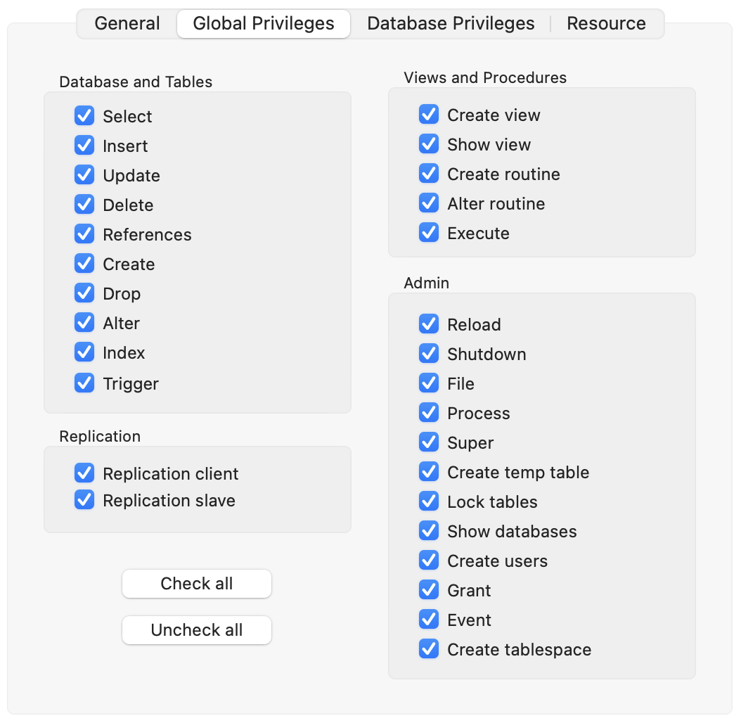 o cre simplebackups-mysql-privileges