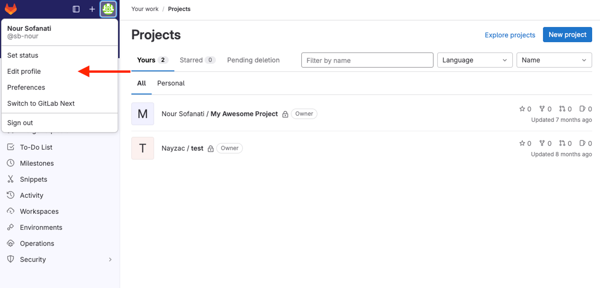 Gitlab Edit Profile