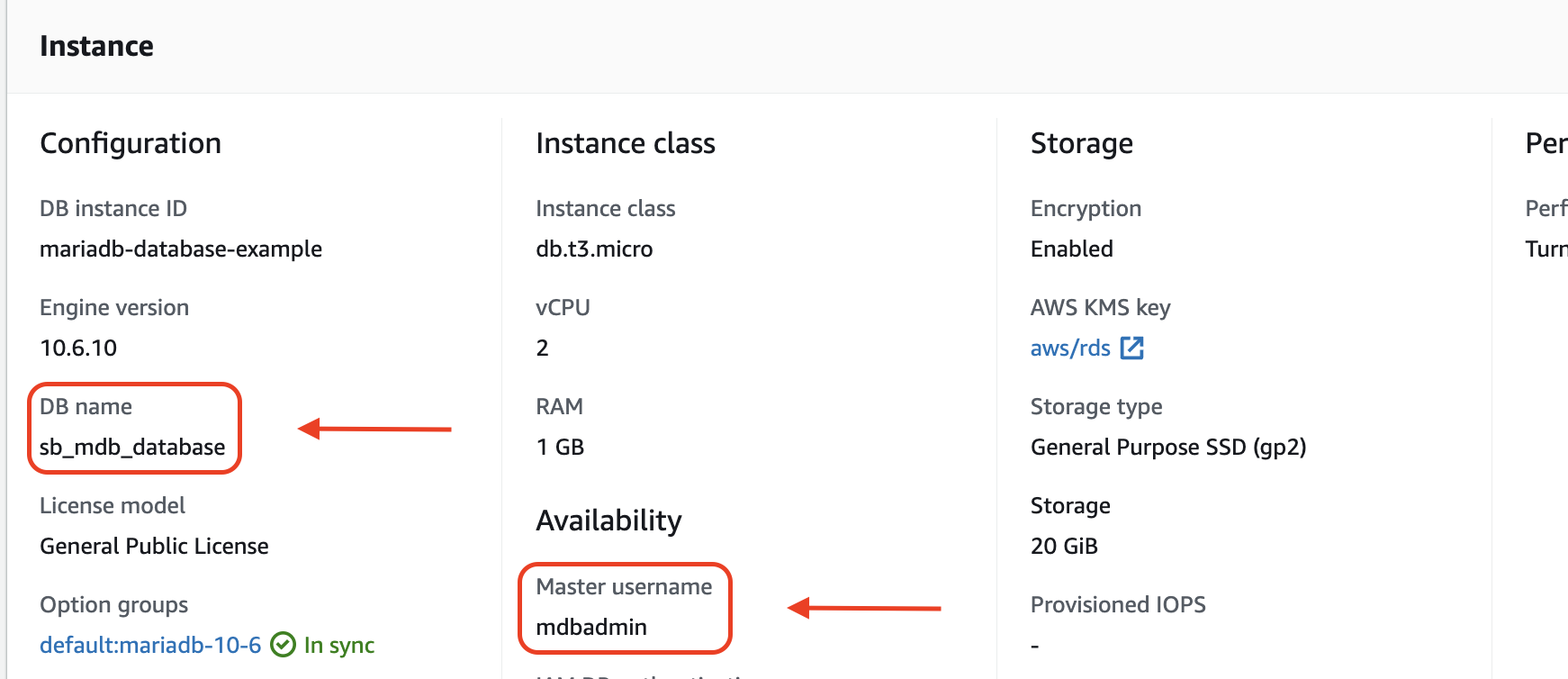 How to find MariaDB database name and username