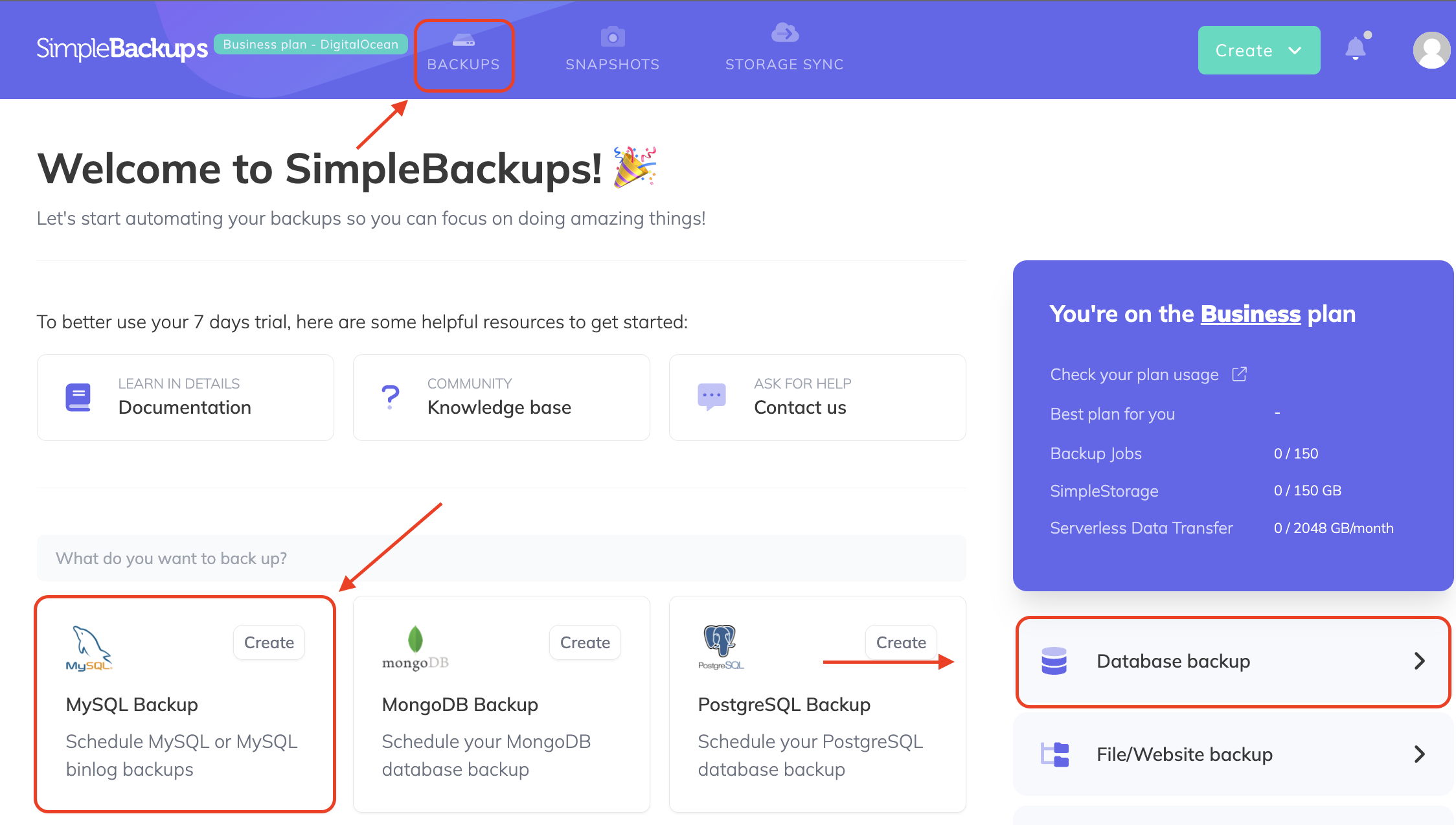 How to create a MariaDB backup with SimpleBackups