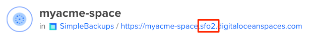 DigitalOcean Spaces URL containing the region, in this case sfo2