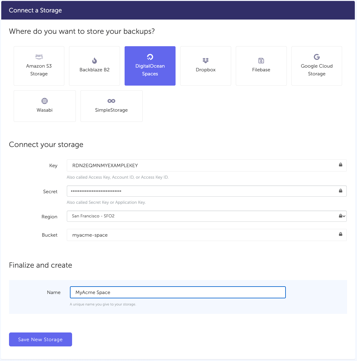 Connect  DigitalOcean storage to SimpleBackups