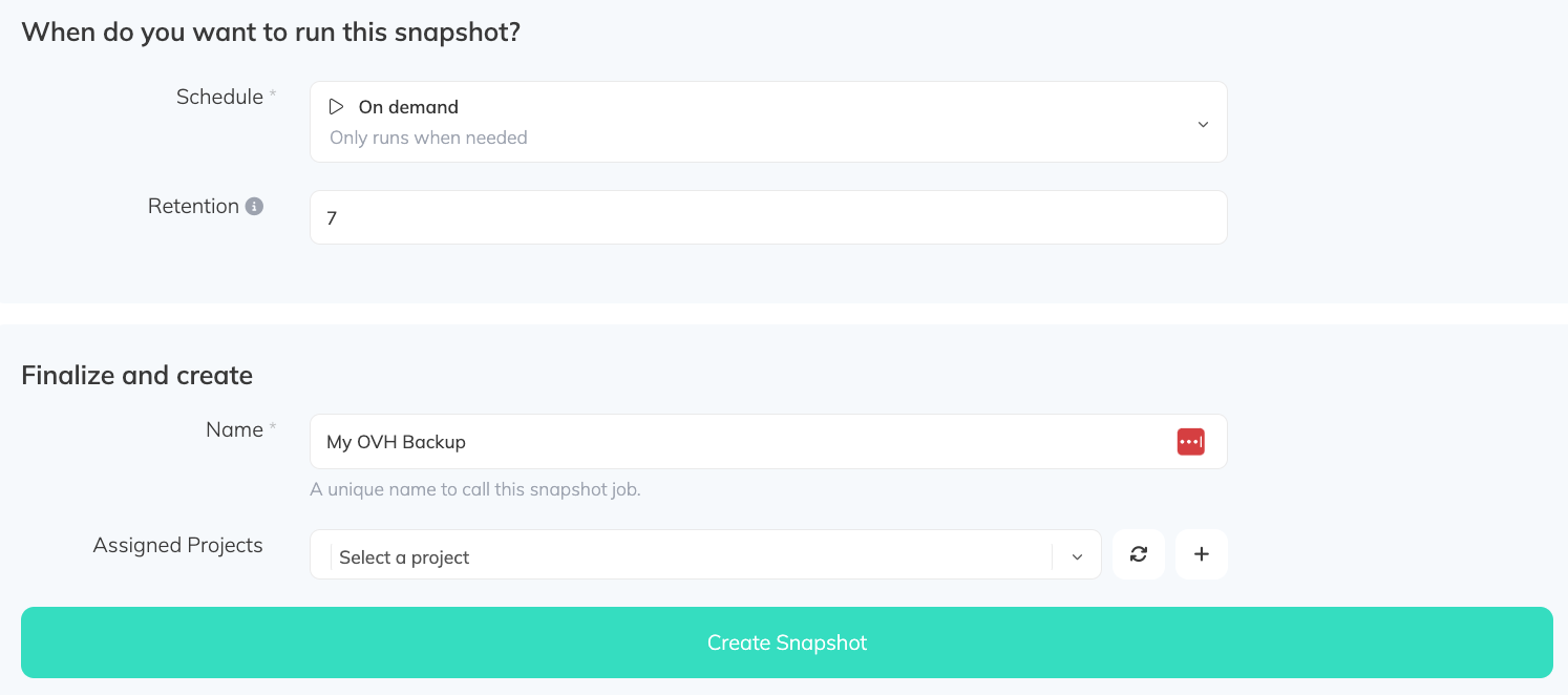 create a OVH snapshot