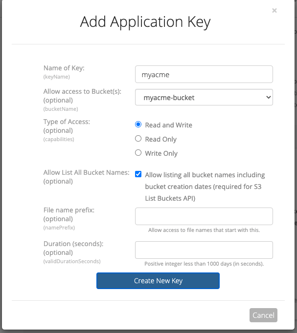 Add New Application Key Add new Application Key