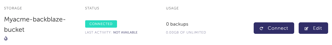 Backblaze connection confirmation Blackblaze storage connection confirmation