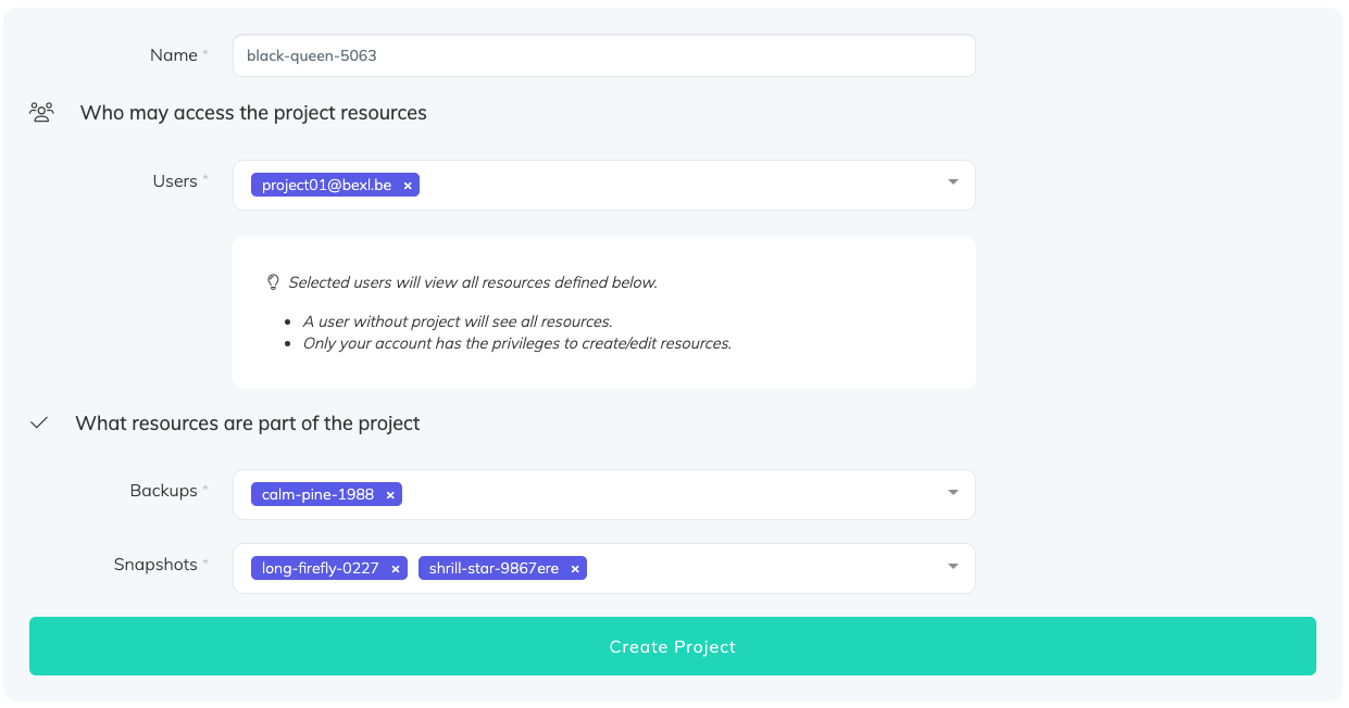 group backups per project group backups per project
