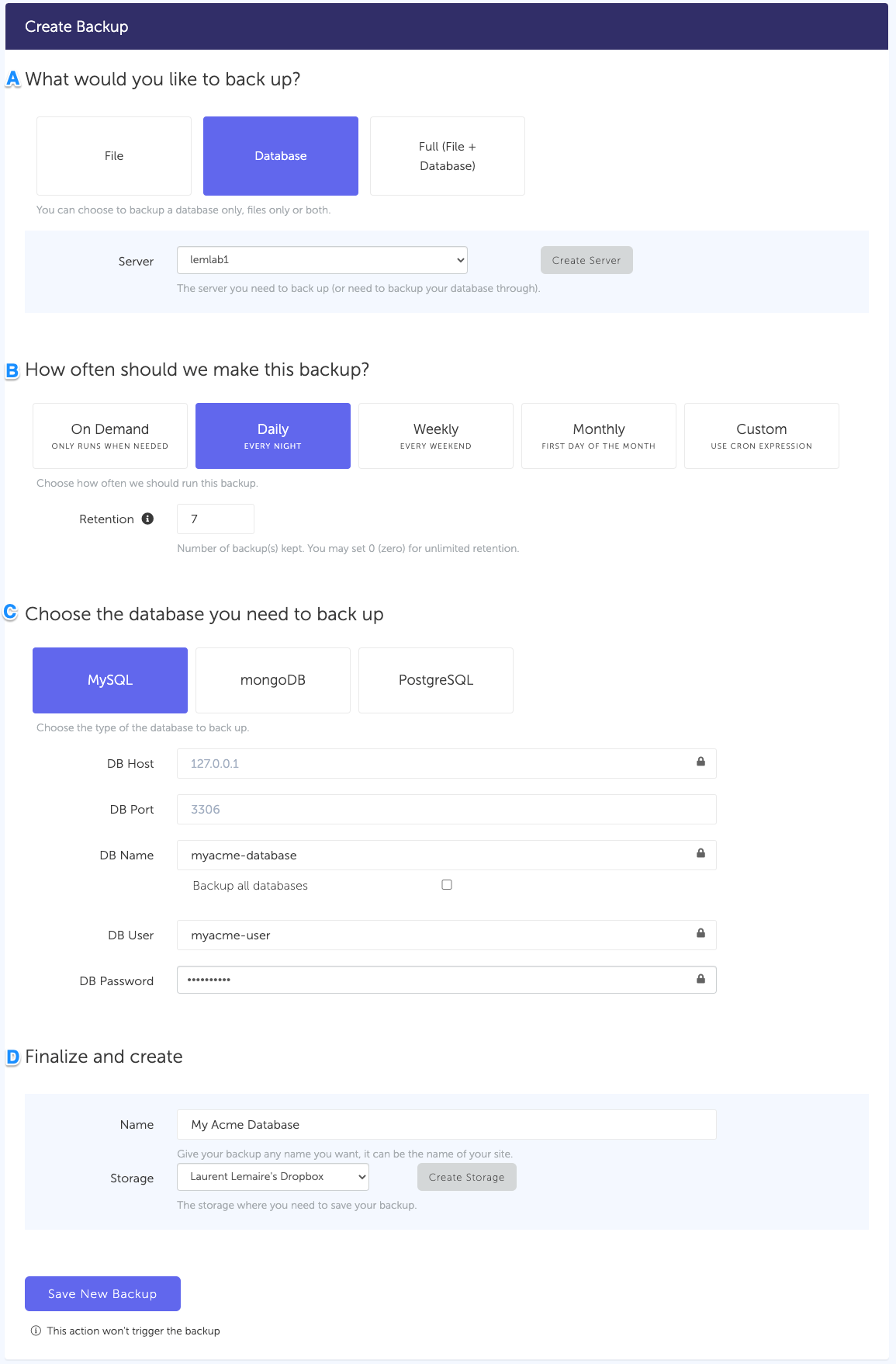 SimpleBackups - Create MySQL backup SimpleBackups - Create MySQL backup