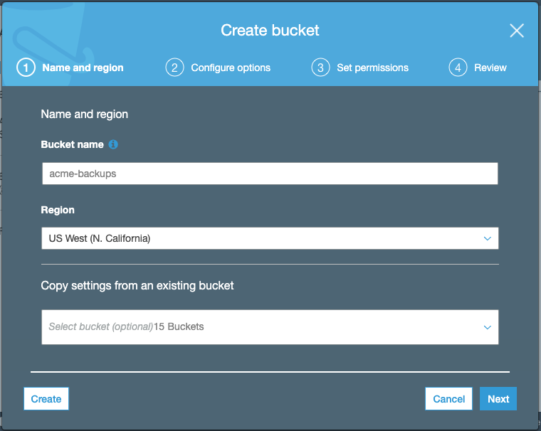 Create your AWS S3 Bucket AWS S3 Bucket creation form