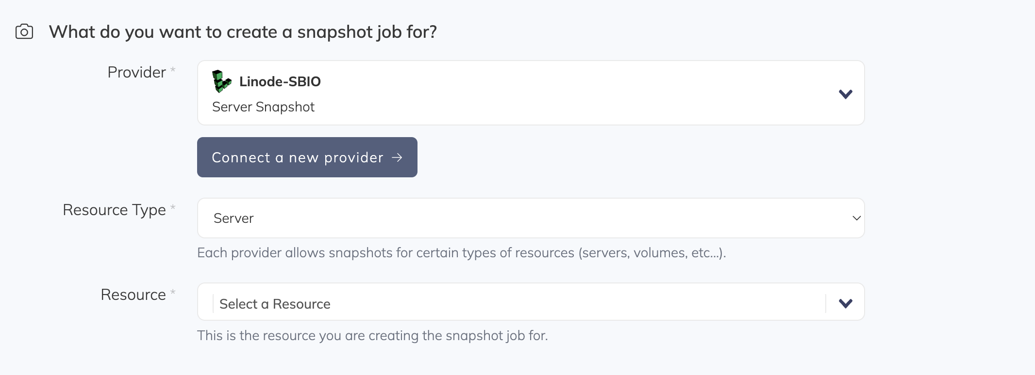 Connect Linode to SimpleBackups Choose what you want to backup.