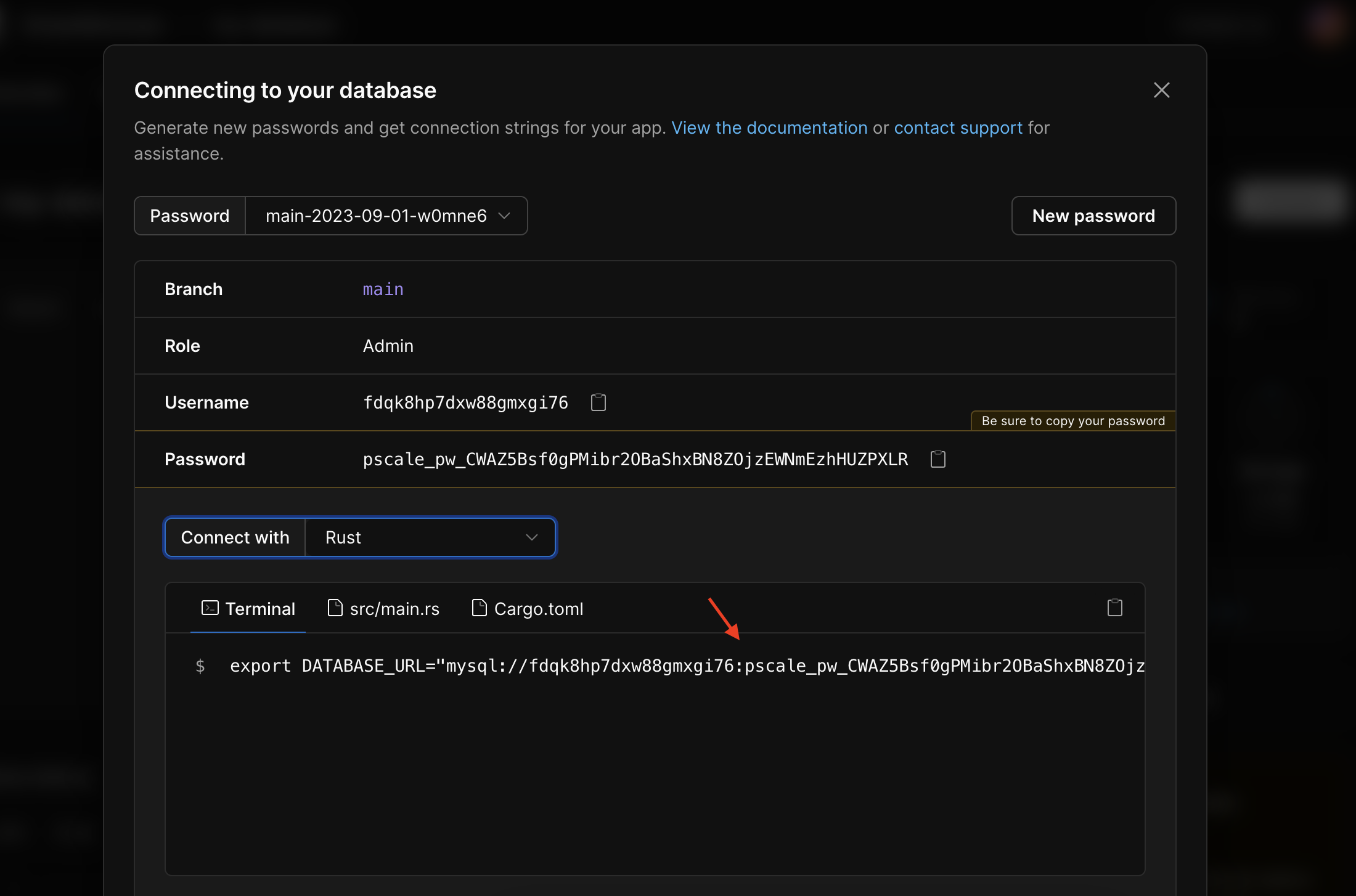 PlanetScale database connect button