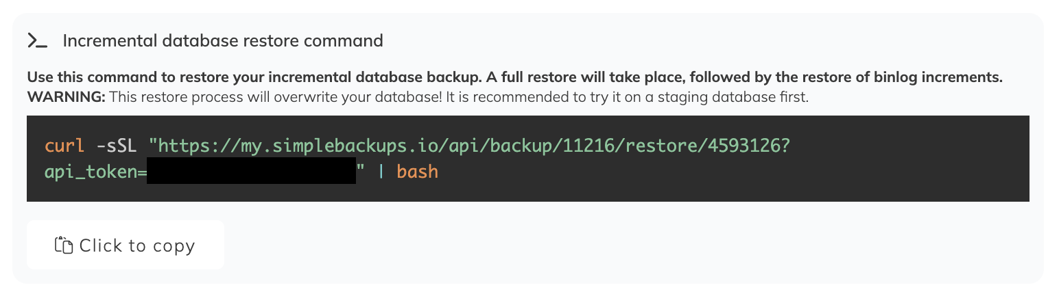 restoring a MySQL backup in SimpleBackups restoring a MySQL backup in SimpleBackups