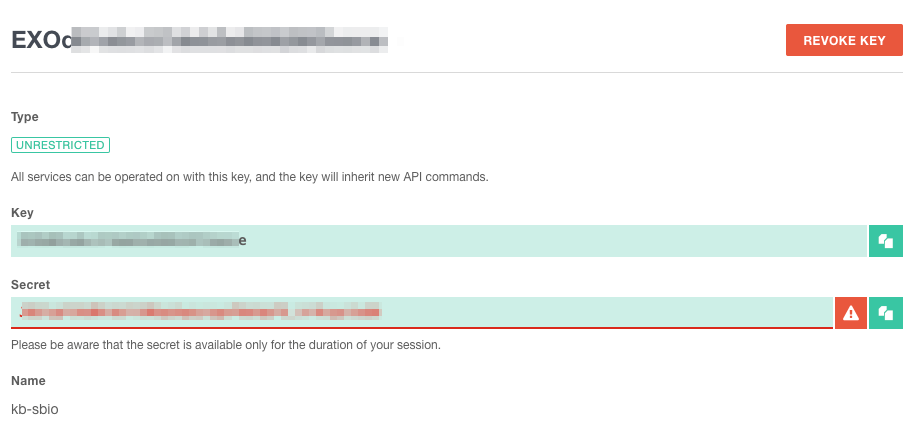 Exoscale - Credentials Bucket creation confirmation