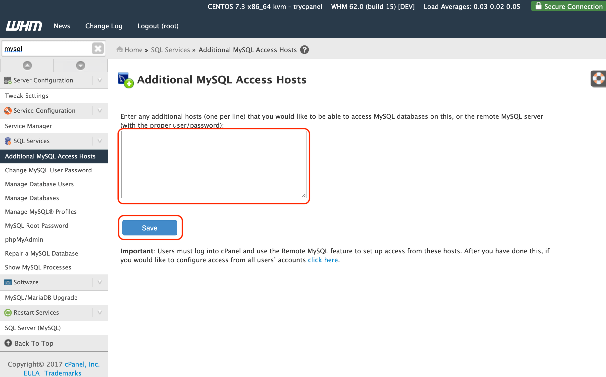 Allow Remote MySQL Connections in WHM Allow Remote MySQL Connections in WHM