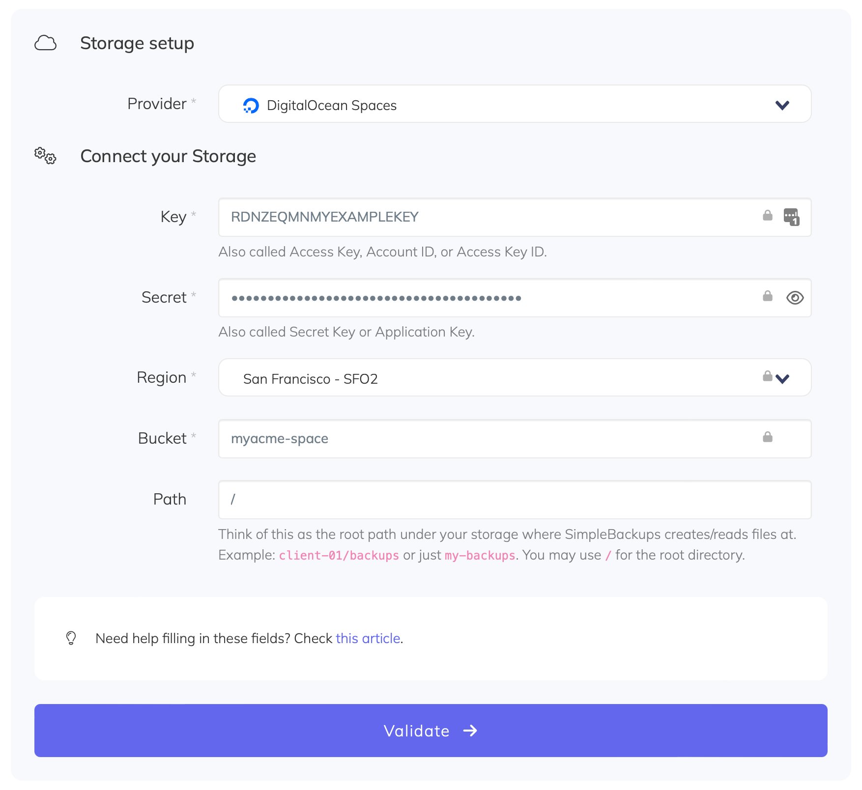 DigitalOcean Spaces backup - Connect storage DigitalOcean Spaces backup - Connect storage