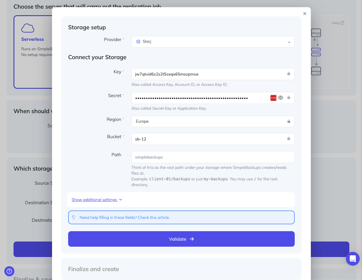 replicate your S3 bucket data to Storj final step