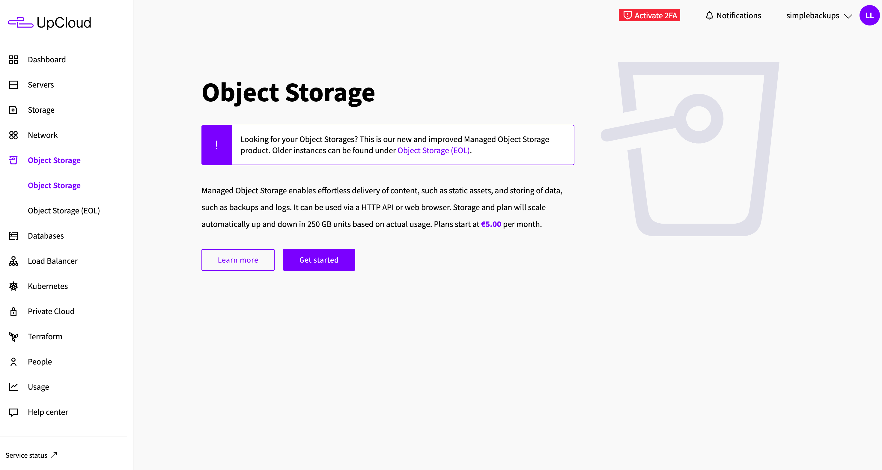 UpCloud - Create object storage UpCloud object storage creation form