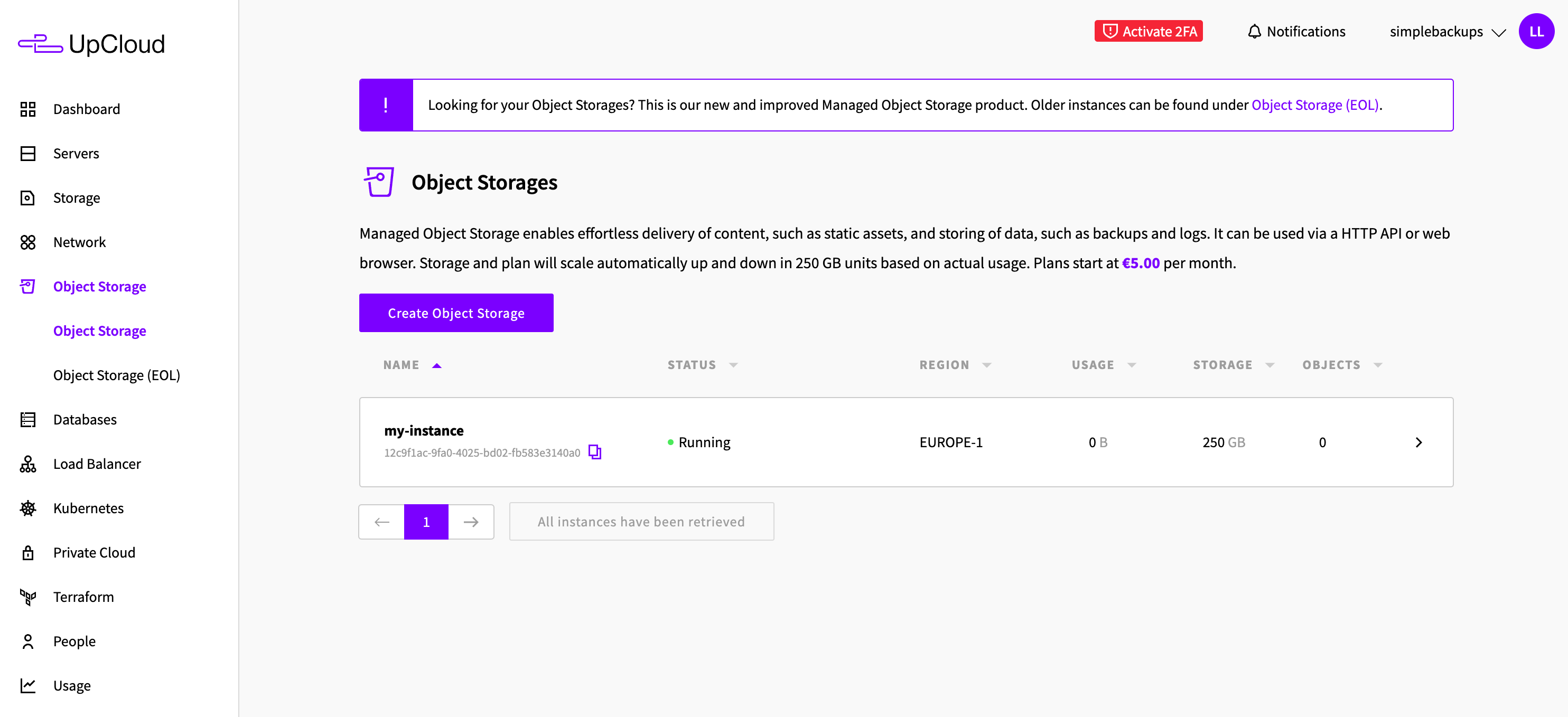 UpCloud - Object Storage instances UpCloud object storage instances