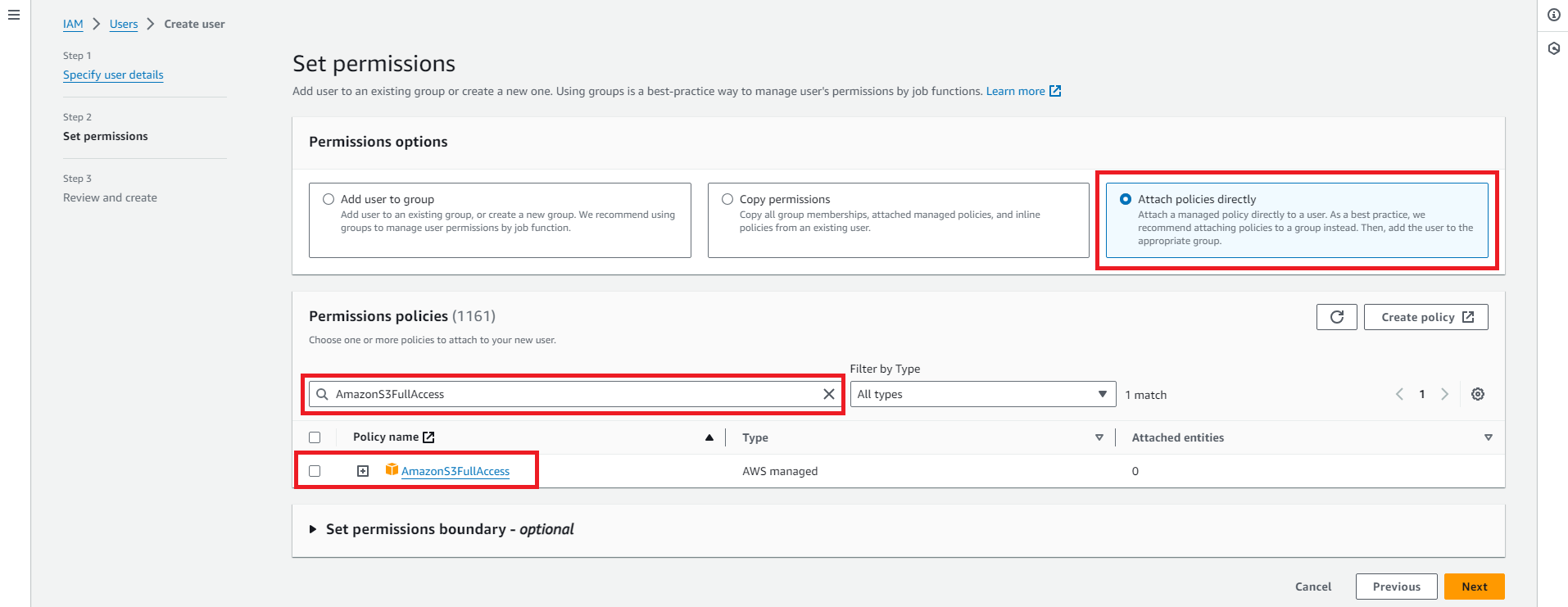 Generate S3 credentials for sync step 6