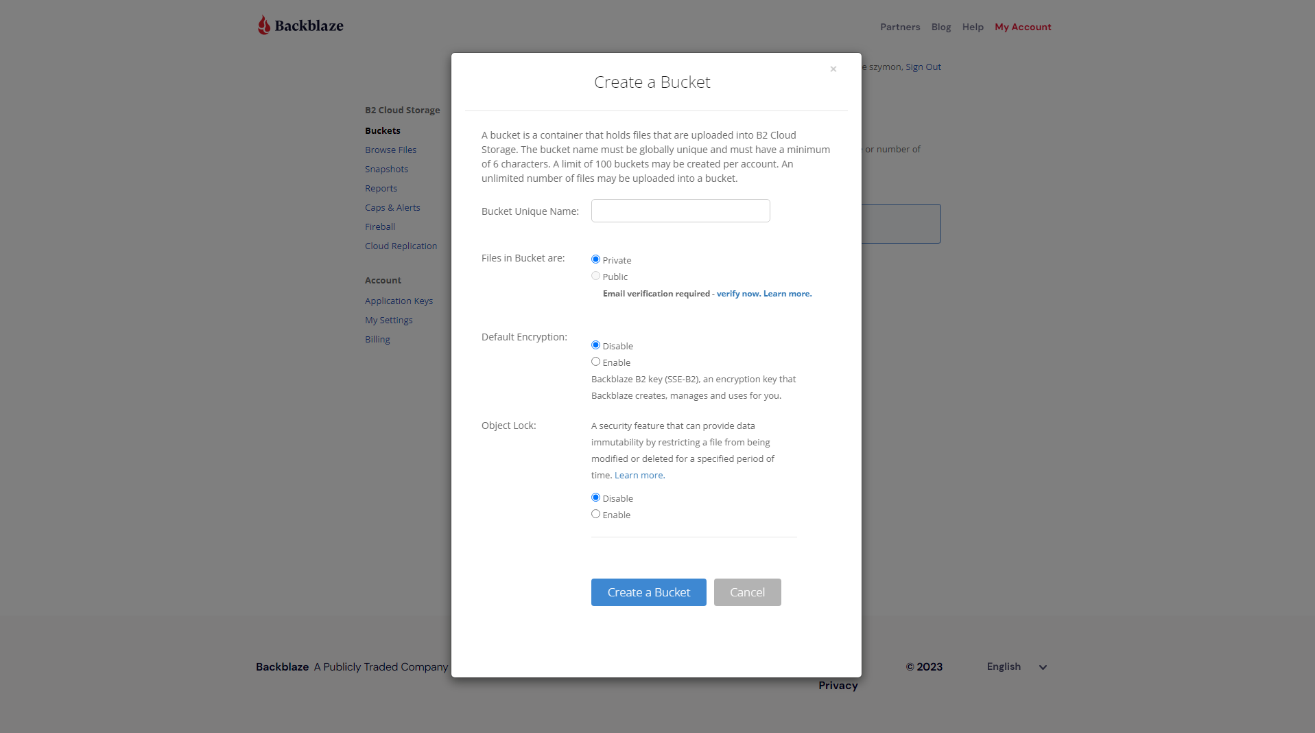 Generate Backblaze bucket replication step 2