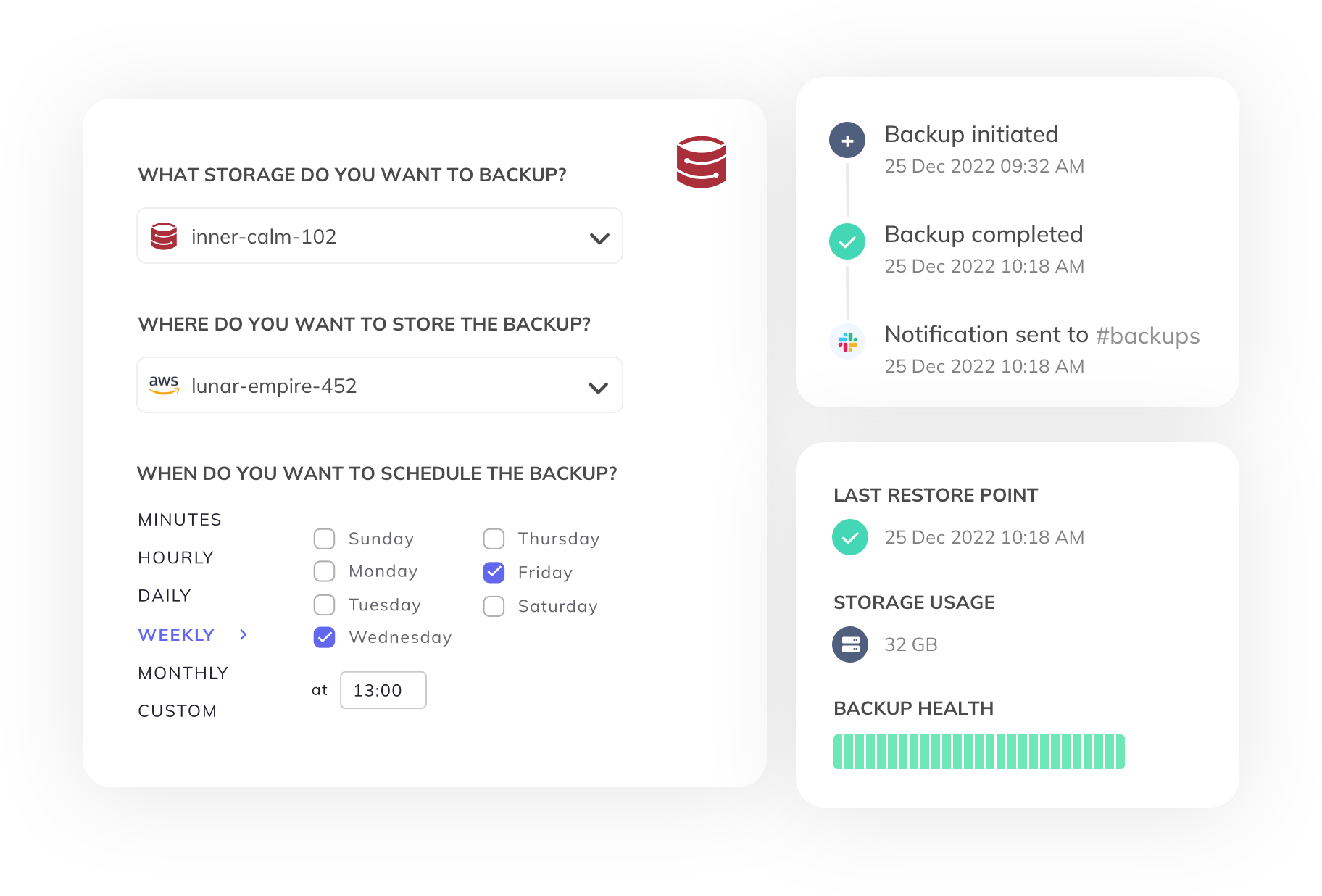 SimpleBackups Storadera S3 backup dashboard: all your backups in one place