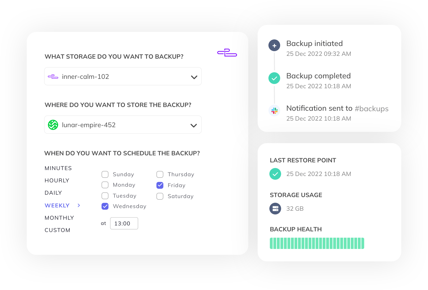 SimpleBackups UpCloud Storage backup dashboard: all your backups in one place