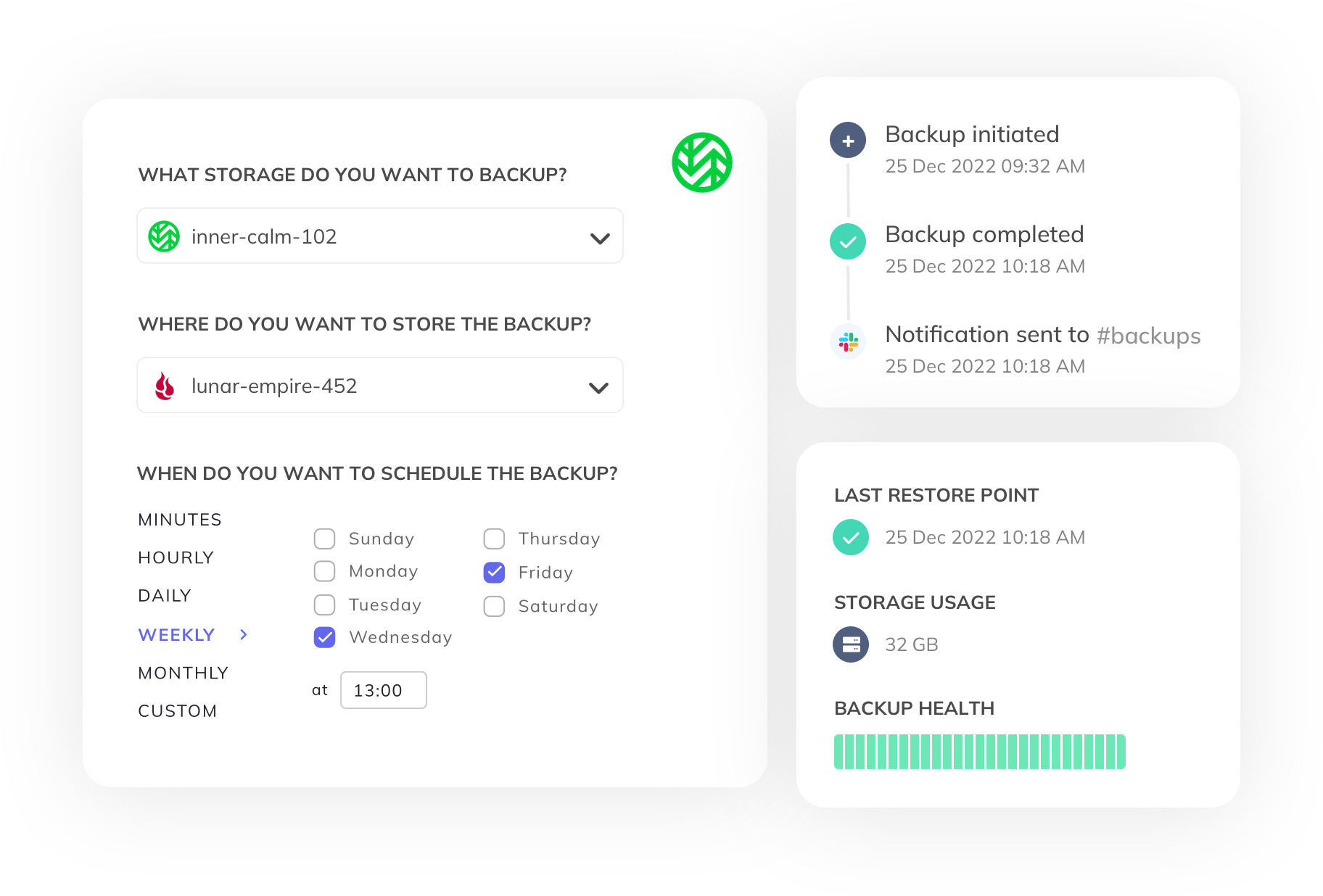 SimpleBackups Wasabi Storage backup dashboard: all your backups in one place