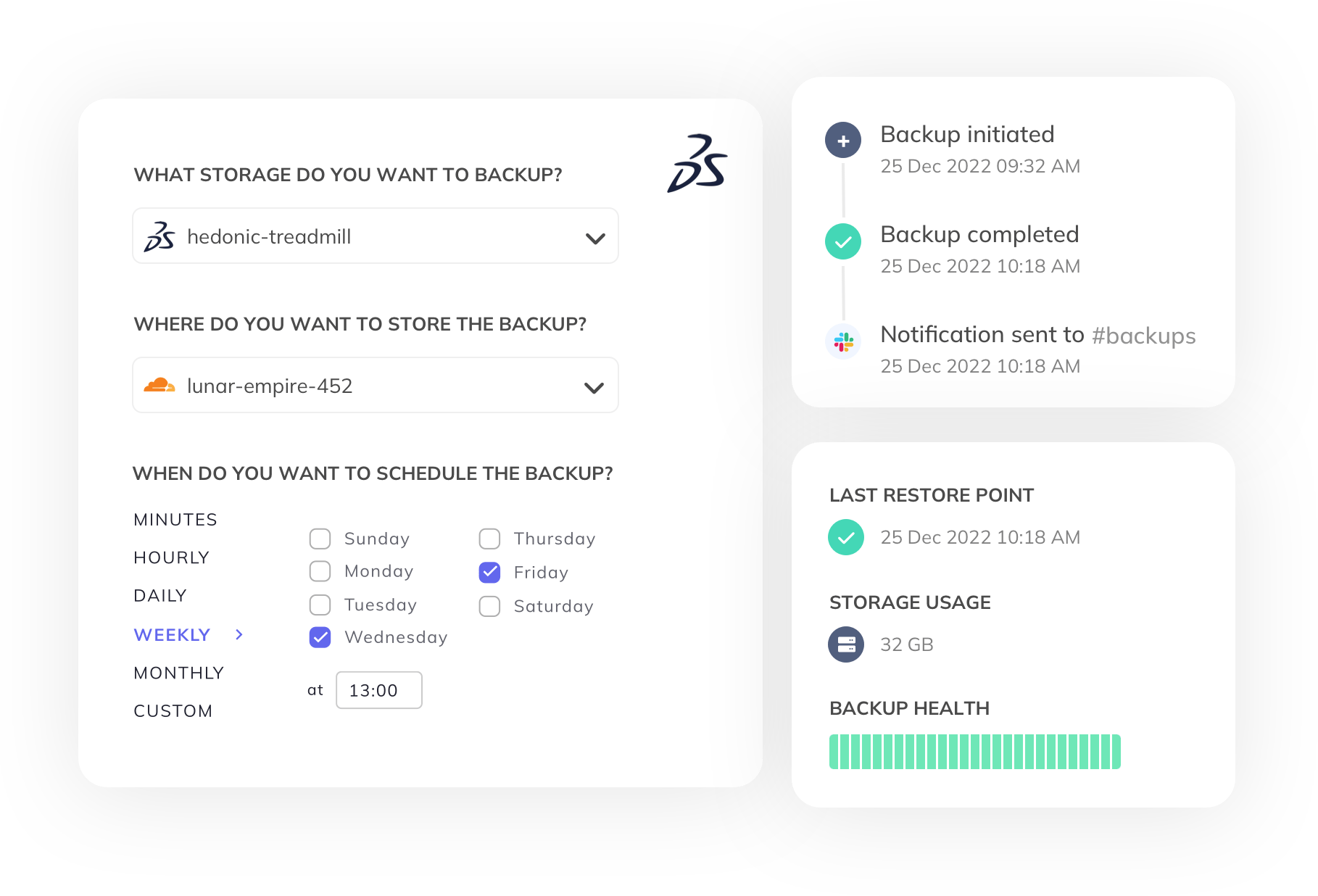 SimpleBackups Outscale Storage backup dashboard: all your backups in one place