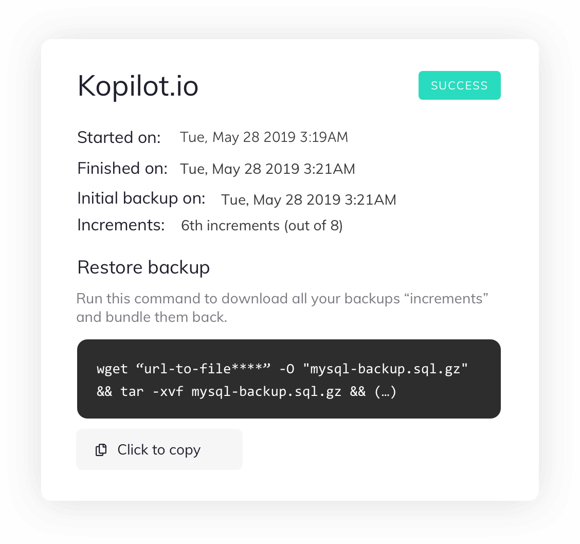 SimpleBackups restore incremental backup
