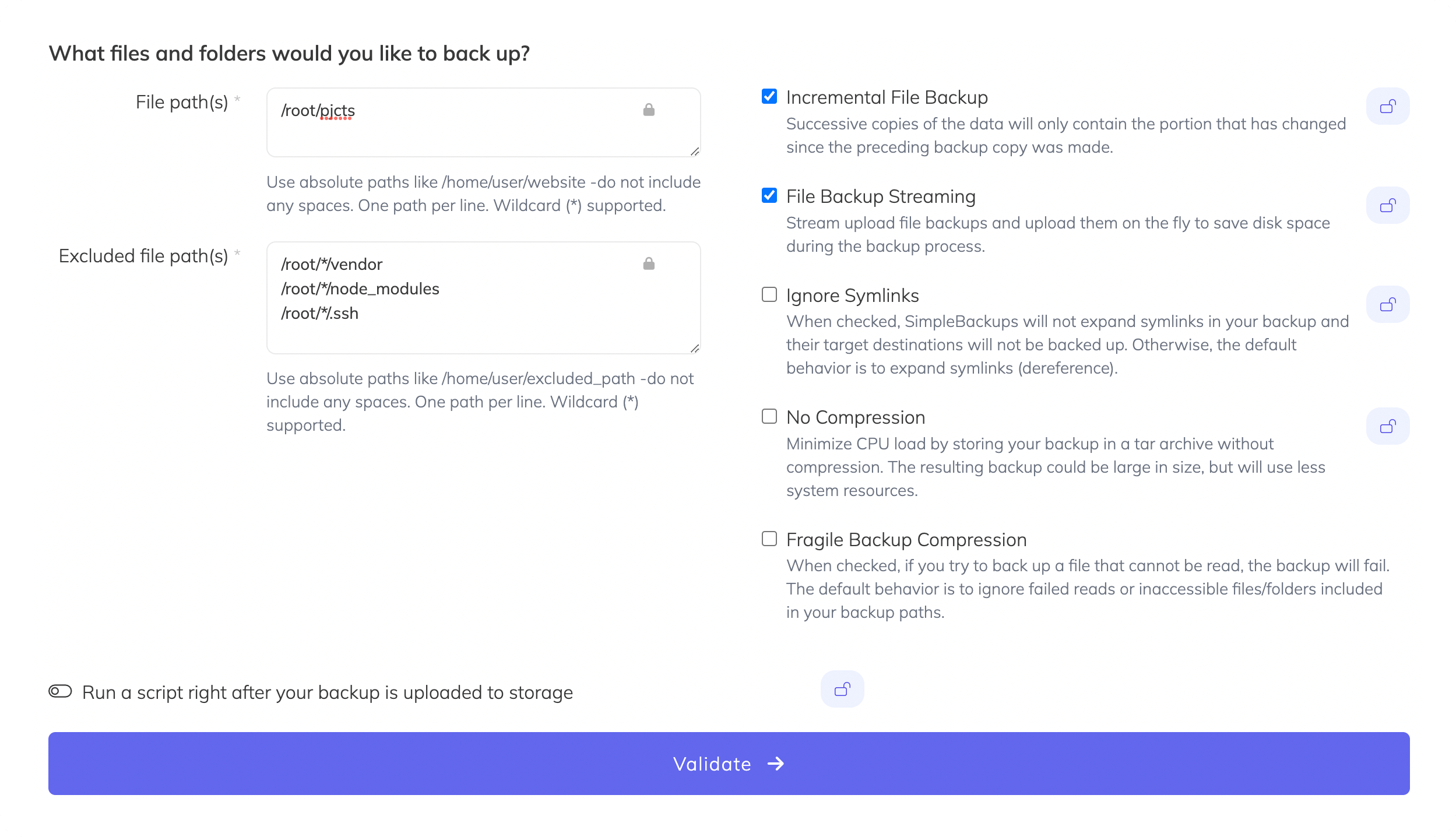 Server, files and folder backup
