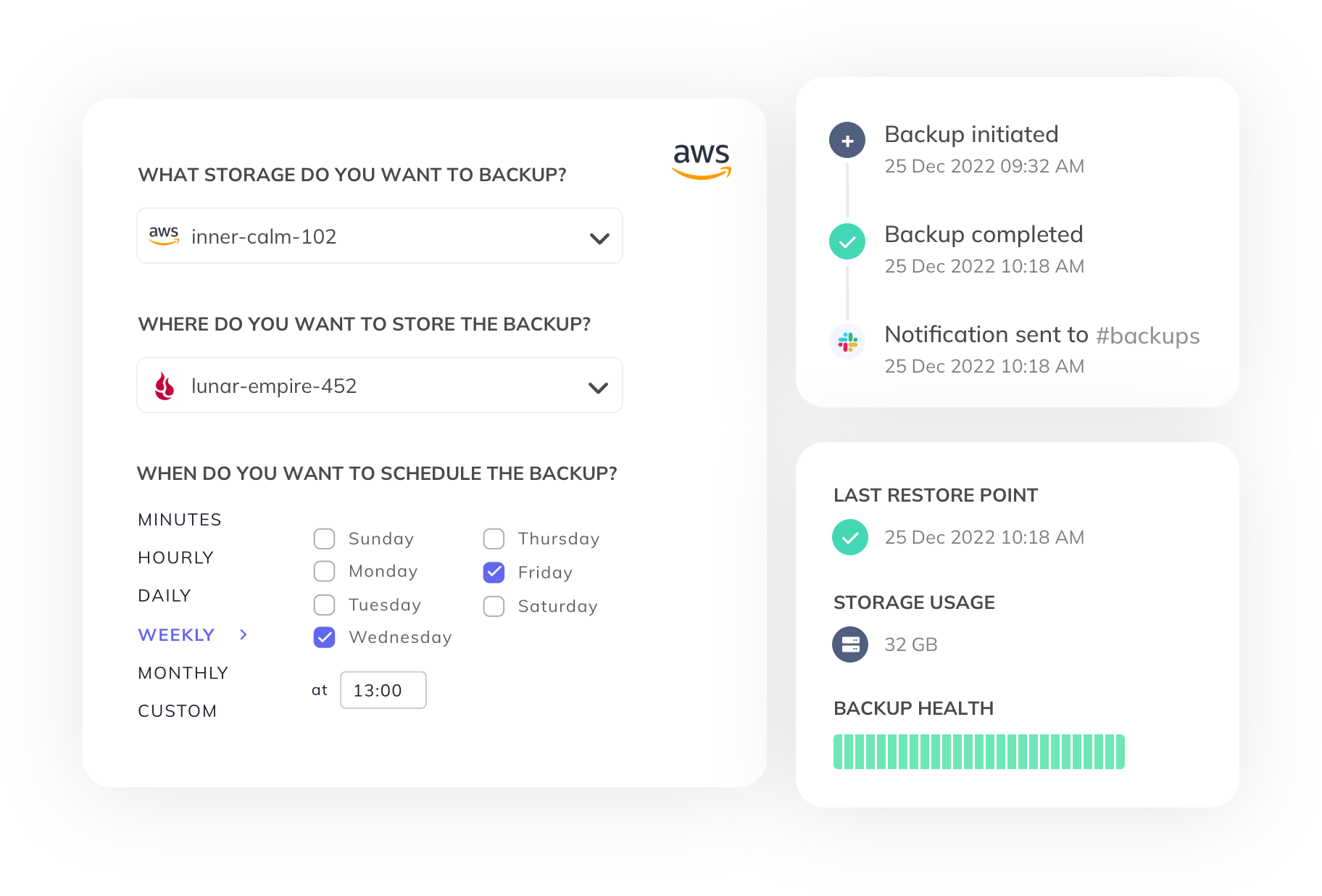 SimpleBackups AWS S3 backup dashboard: all your backups in one place