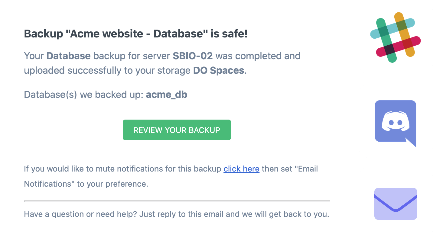 SimpleBackups slack, discord and pushover notifications for backup