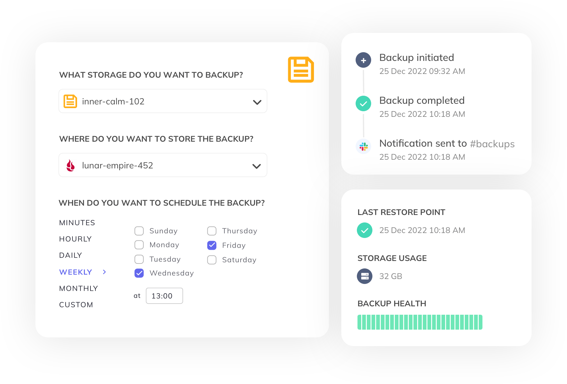 SimpleBackups Filebase backup dashboard: all your backups in one place